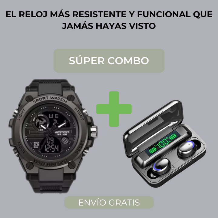 COMBO RELOJ TACTICO MILITAR SOLDIER  + AUDIFONOS M10 [EL MÁS RESISTENTE DEL MUNDO]